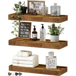 Rustic Floating Wall Shelves Set of 3 Farmhouse Bathroom Bedroom Kitchen Decor